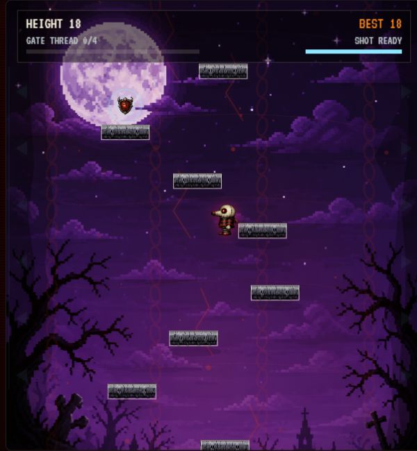 Hell Climb gameplay showing the character climbing through purple night platforms