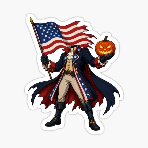 Patriotic Headless Horseman sticker on Redbubble